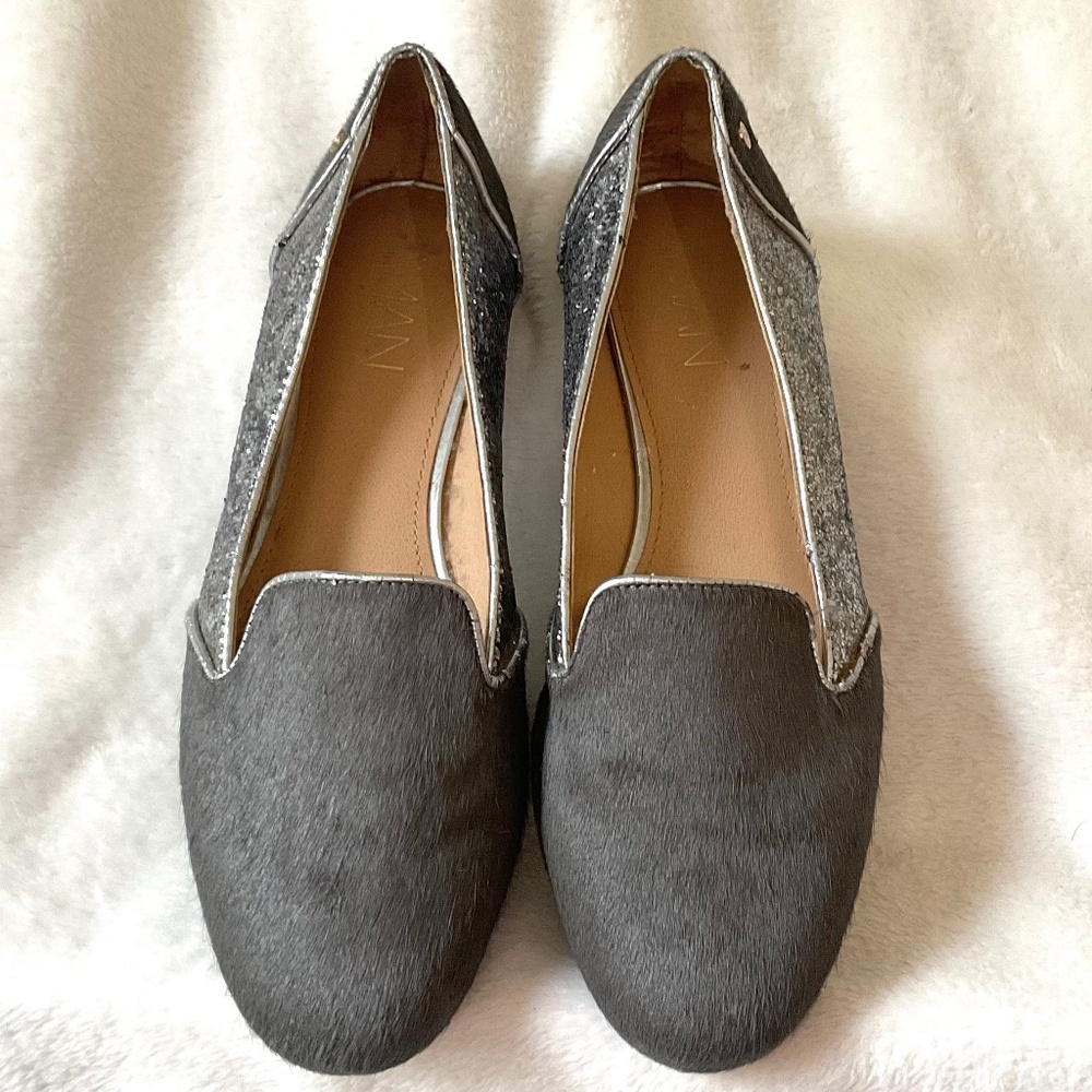 Gray IMAN Slip On Calf Hair Glittery Loafer Flats - Picture 4 of 14